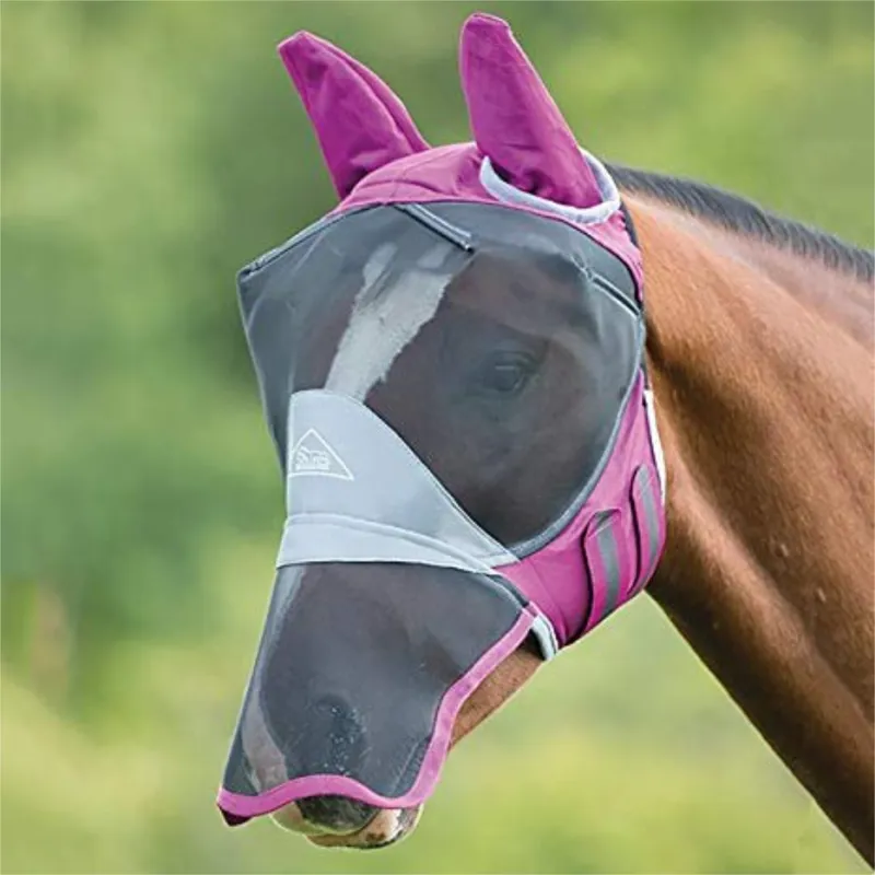 Shires Deluxe Fly Mask with Ears and Nose - Burgundy